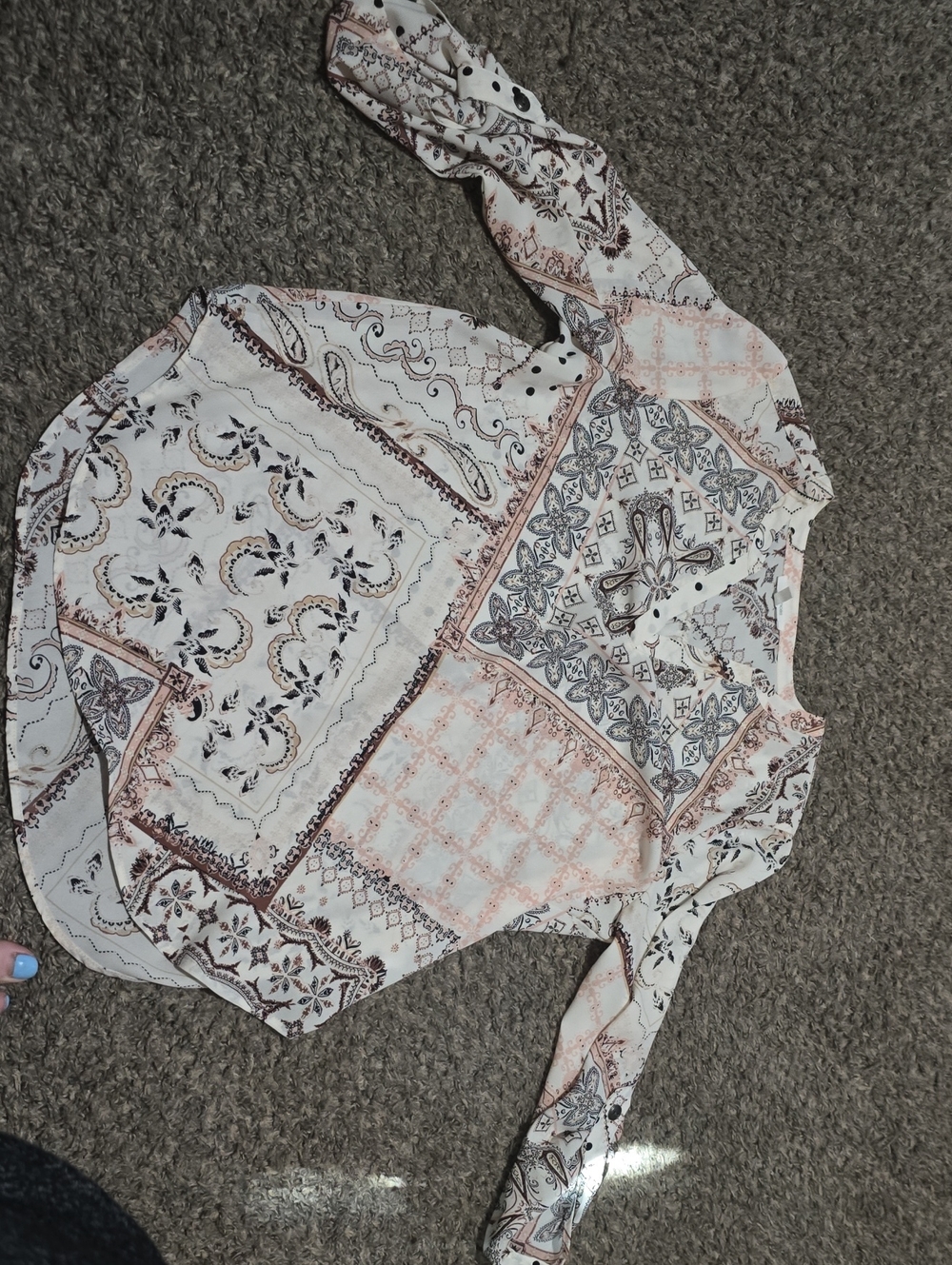 Maurices Printed 3/4 Sleeve Blouse in Cream and Blush